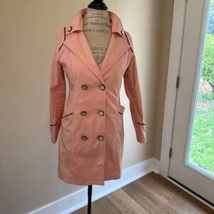 Bel.CC‎ Women's Pink Rain Trench Coat with Gold/Black Buttons Size L